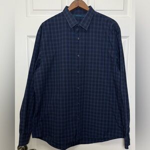Perry Ellis Navy Plaid Button Down Shirt